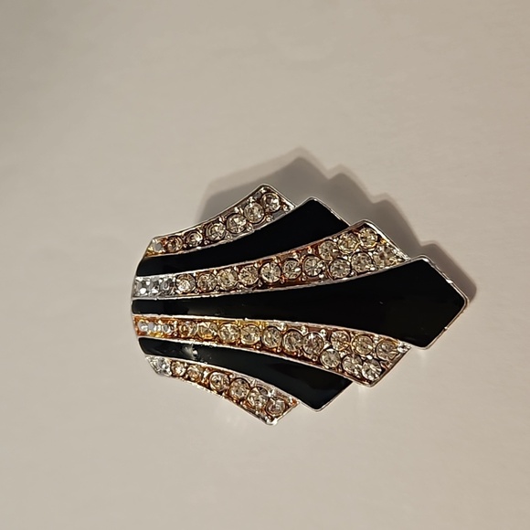 AVON Art Deco Style Enamel & Rhinestone Silvertone Pendant - Picture 1 of 5